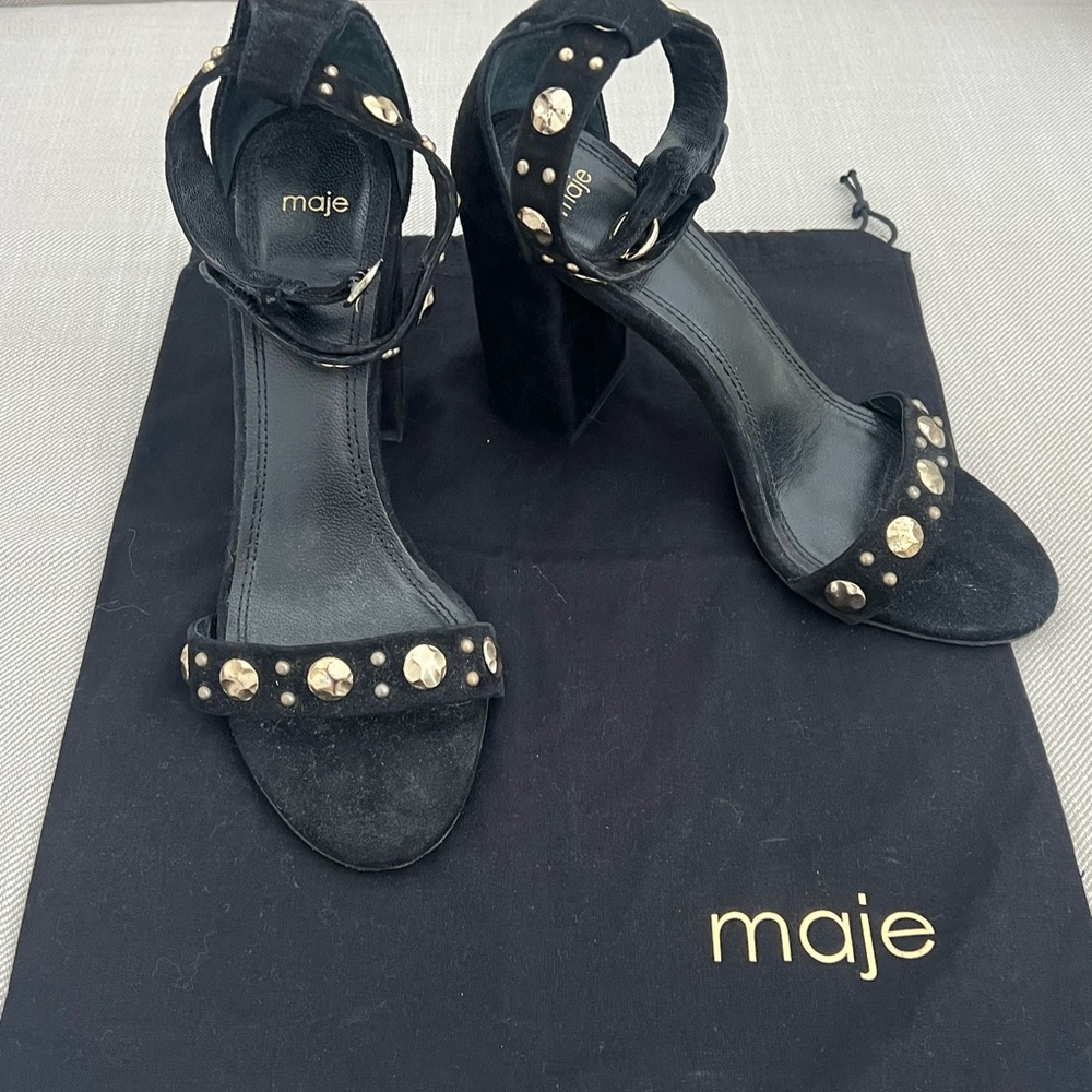 Maje Black Heels with Gold Studs
